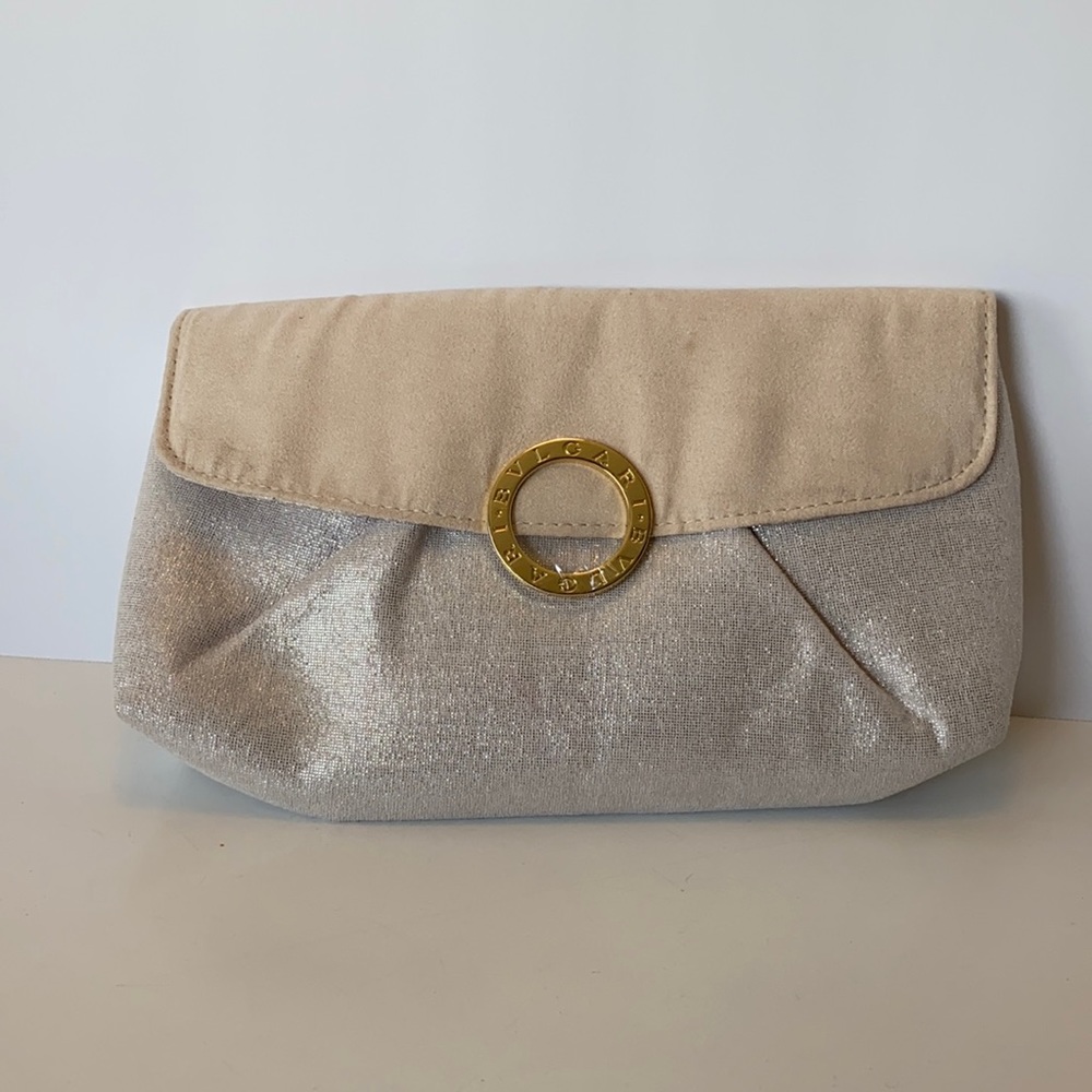Bulgari Silver and Cream Clutch or Toiletry Bag